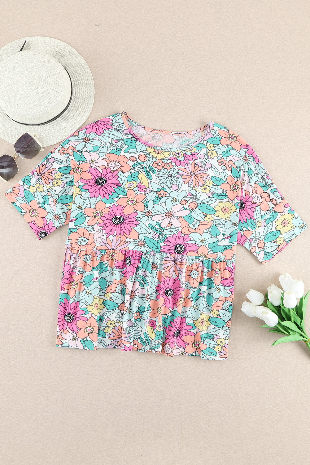 Sky Blue Pocket Short Sleeve Drawstring Lounge Set