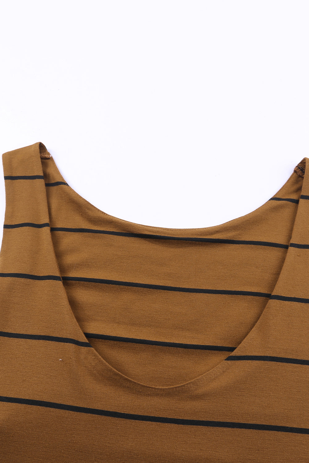 Khaki Stripe Print Open Back Sleeveless Maxi Dress with Slits