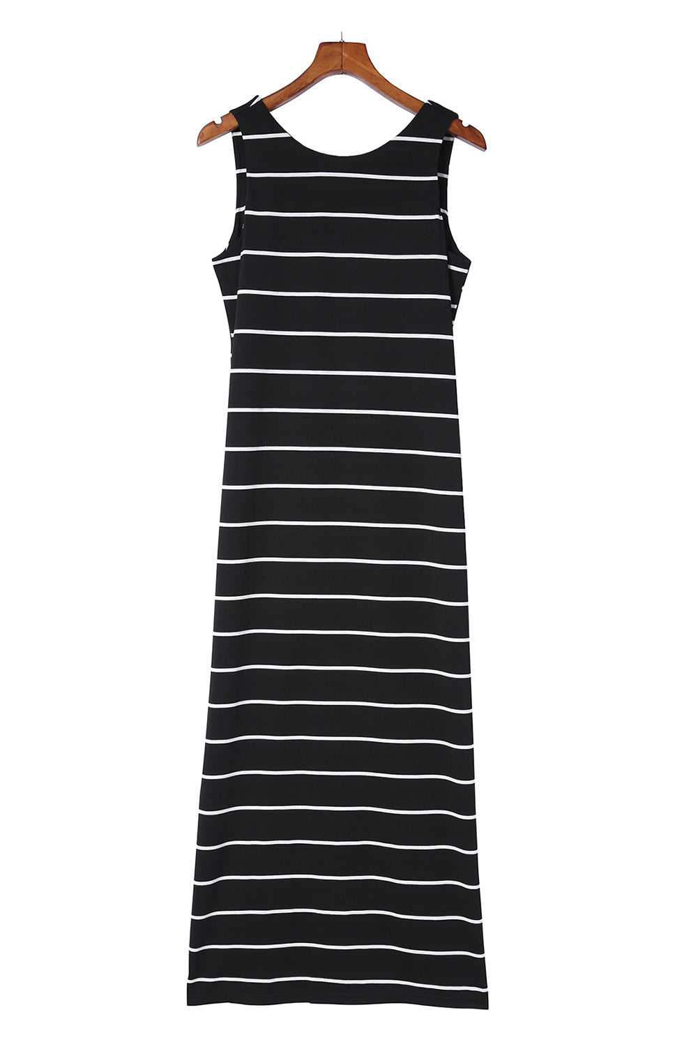 Khaki Stripe Print Open Back Sleeveless Maxi Dress with Slits