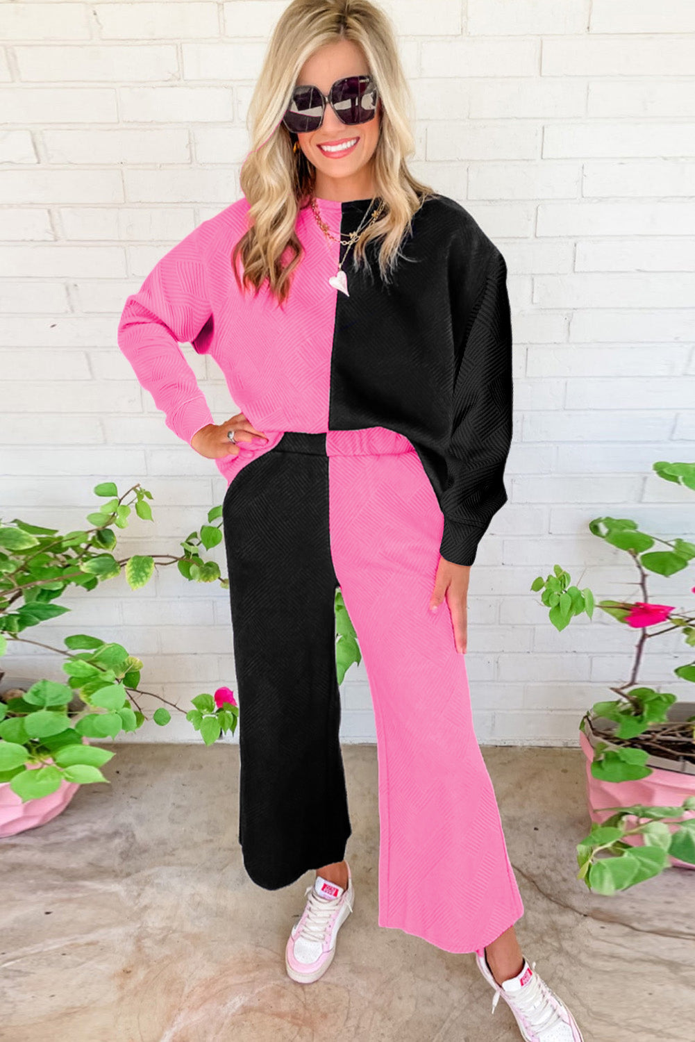 Black 2pcs Solid Textured Drawstring Shorts Set