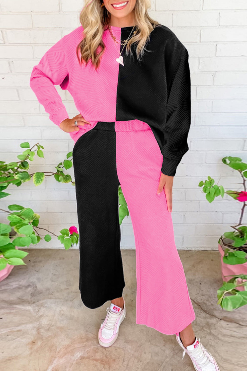 Black 2pcs Solid Textured Drawstring Shorts Set