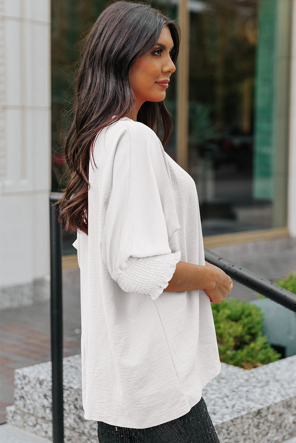 Pink Smocked Wrist Shift Top