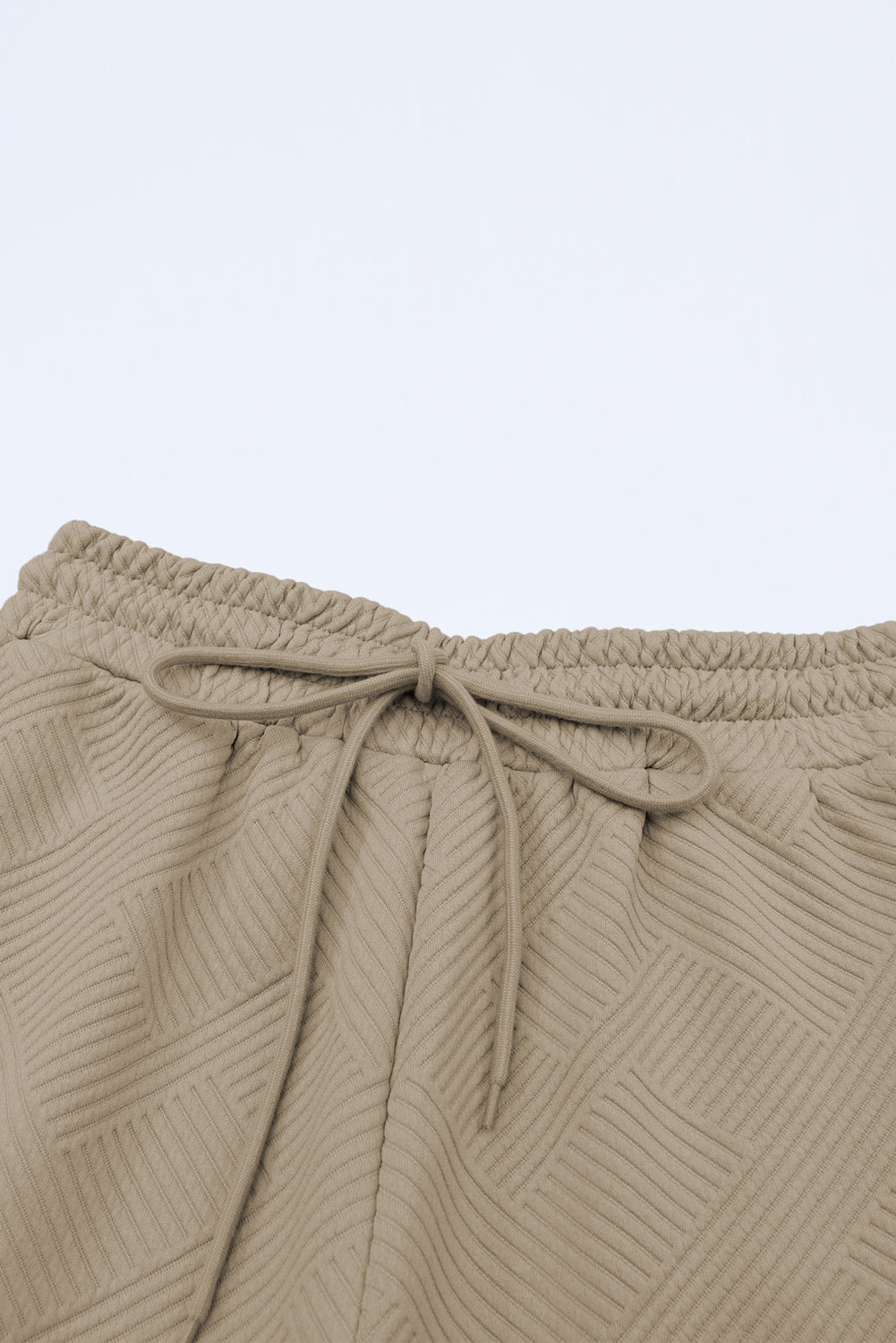 Black 2pcs Solid Textured Drawstring Shorts Set