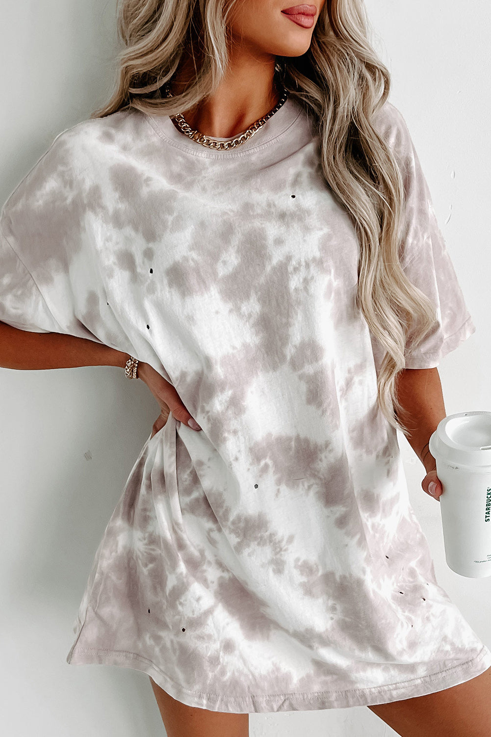 Sky Blue Spaghetti Strap Tie Dye Slit Maxi Dress