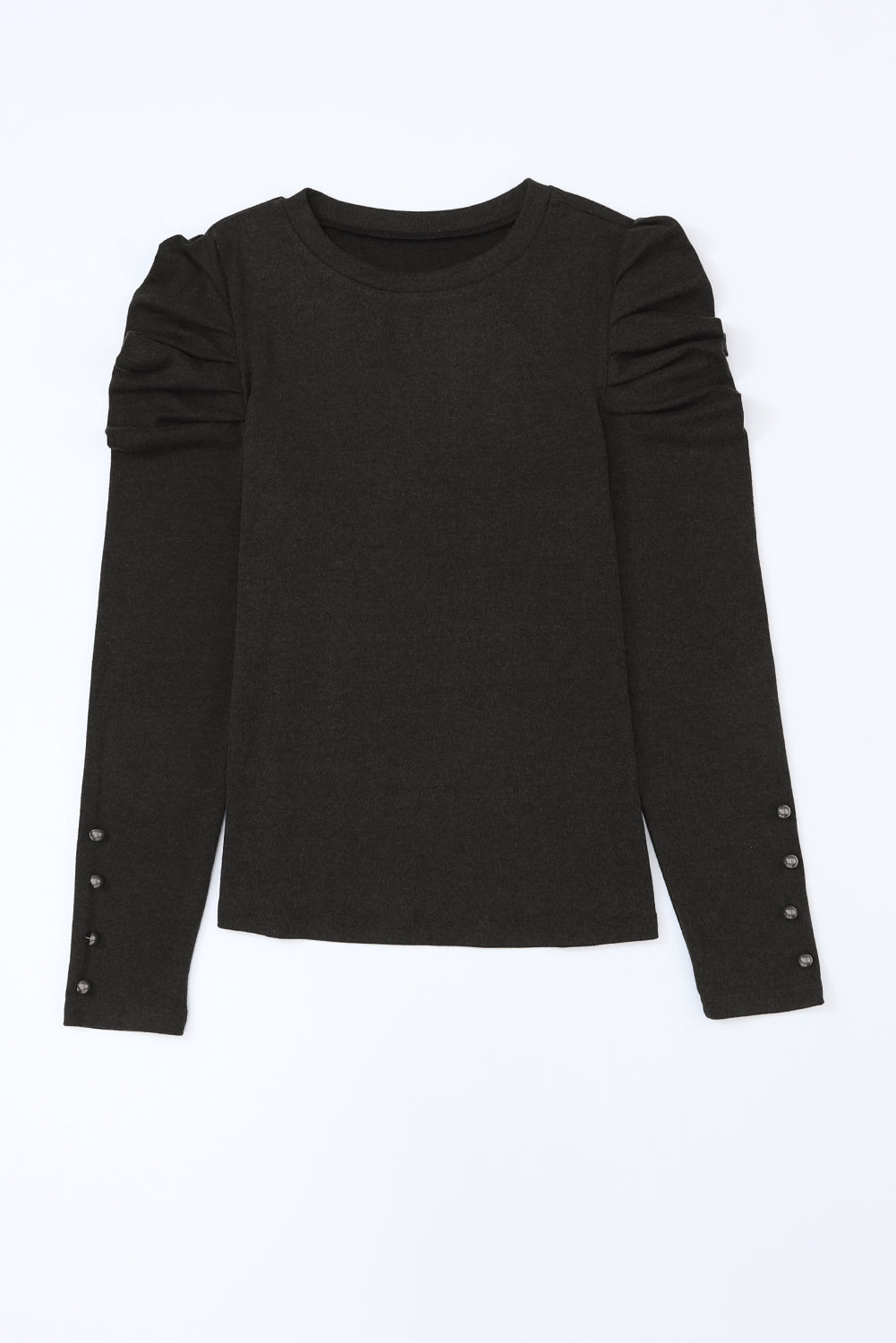 Green Buttoned Puff Long Sleeve Sheath Top