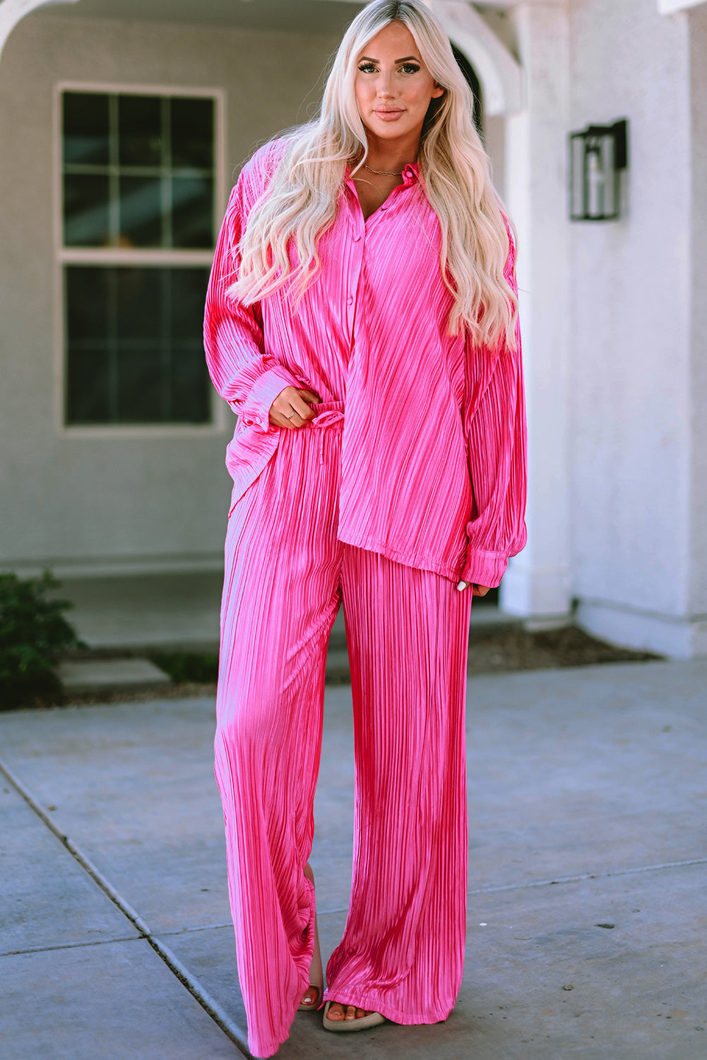 Black 3/4 Sleeves Pleated Shirt and High Waist Shorts Lounge Set