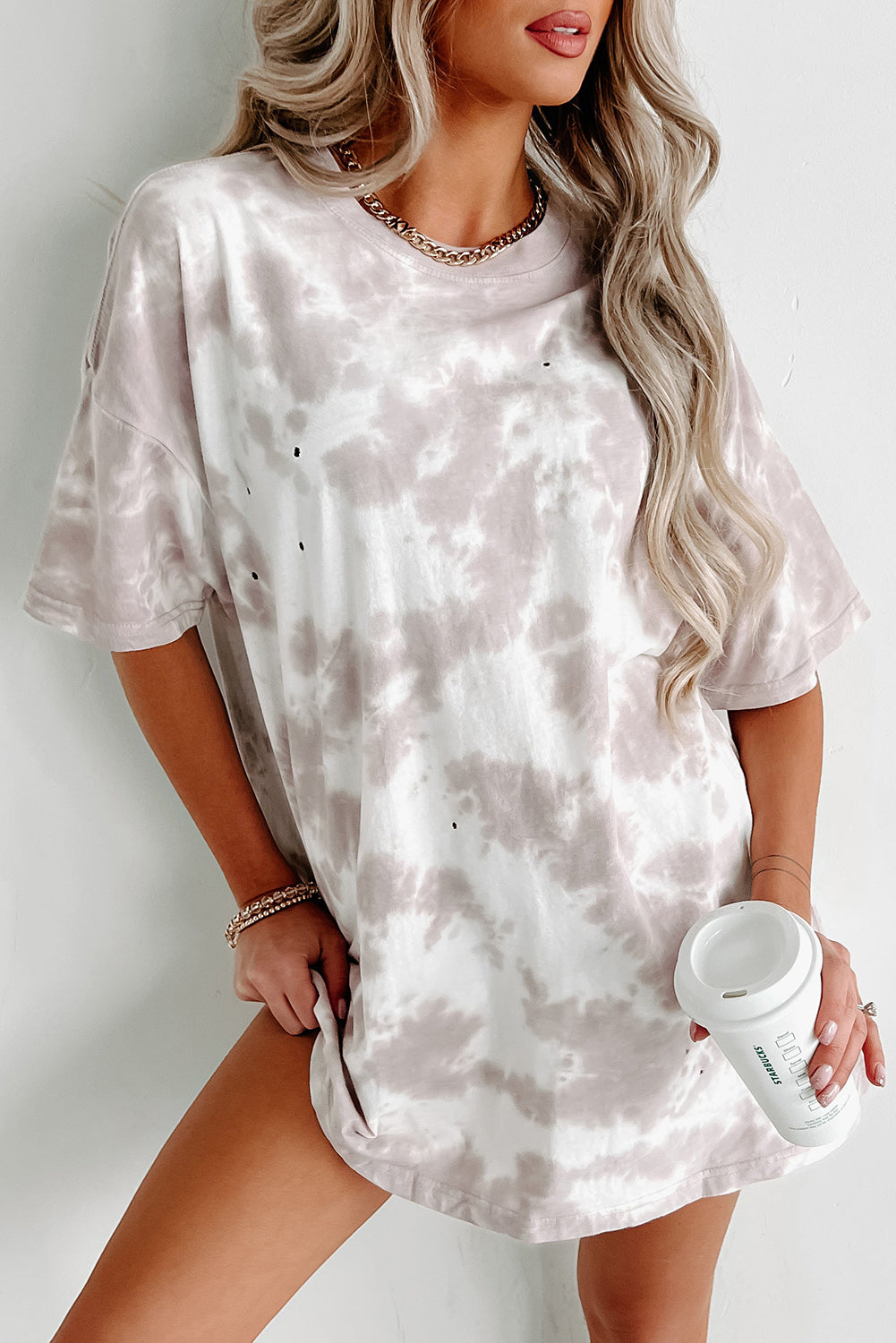Sky Blue Spaghetti Strap Tie Dye Slit Maxi Dress