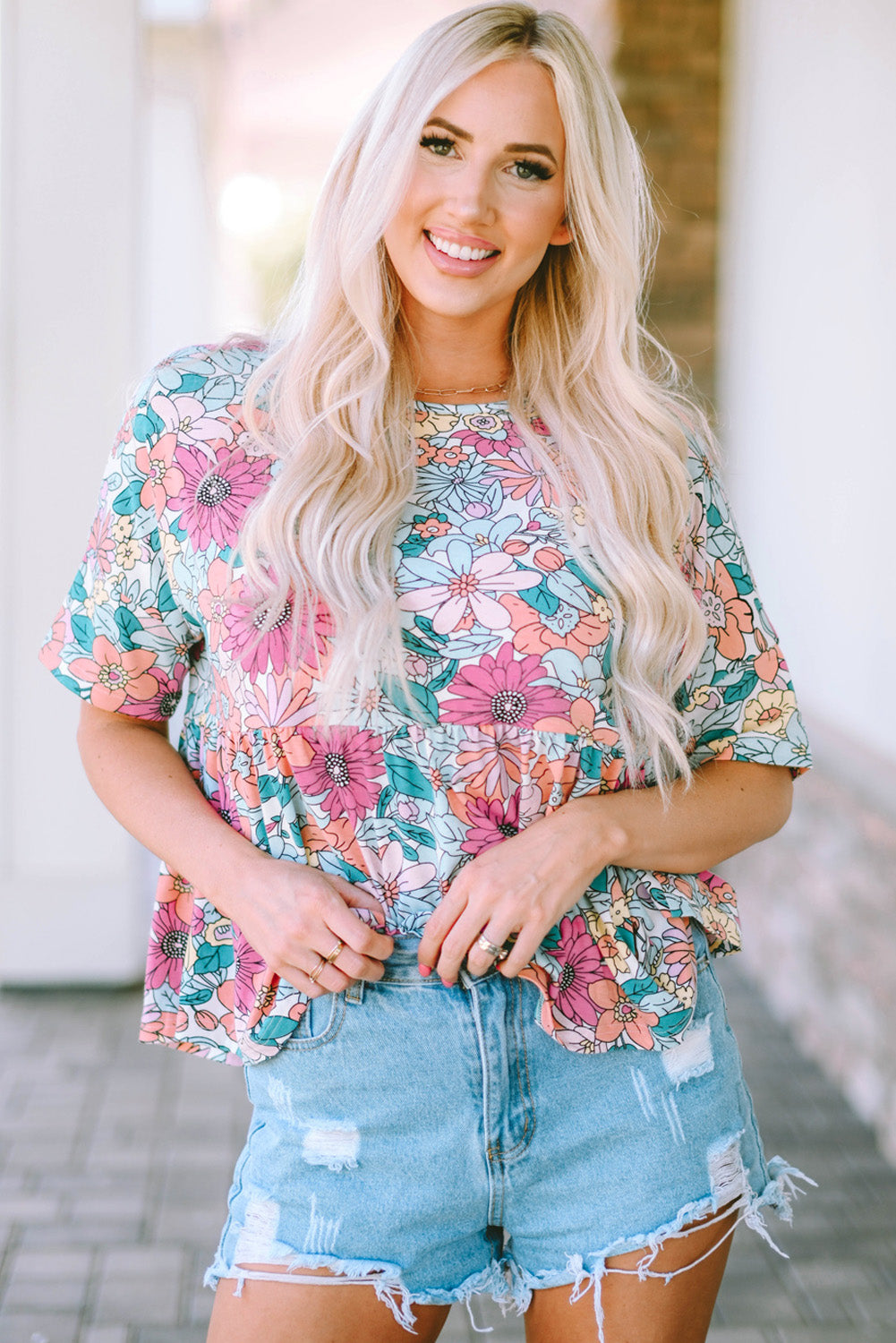 Sky Blue Pocket Short Sleeve Drawstring Lounge Set
