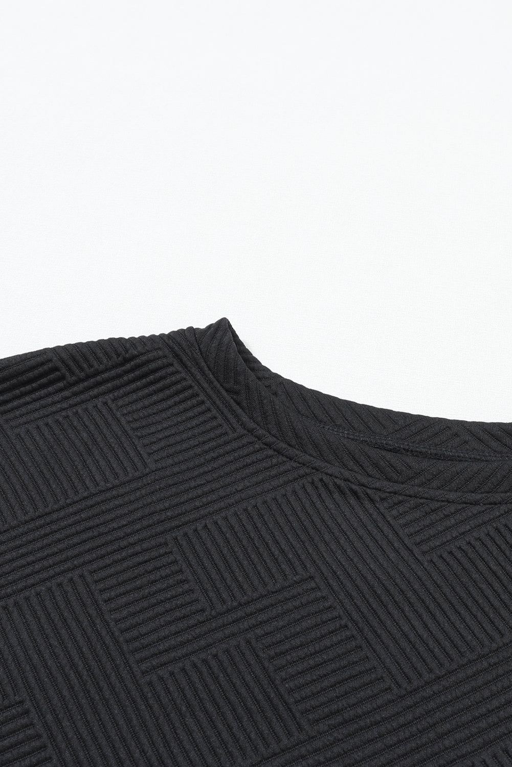 Black 2pcs Solid Textured Drawstring Shorts Set