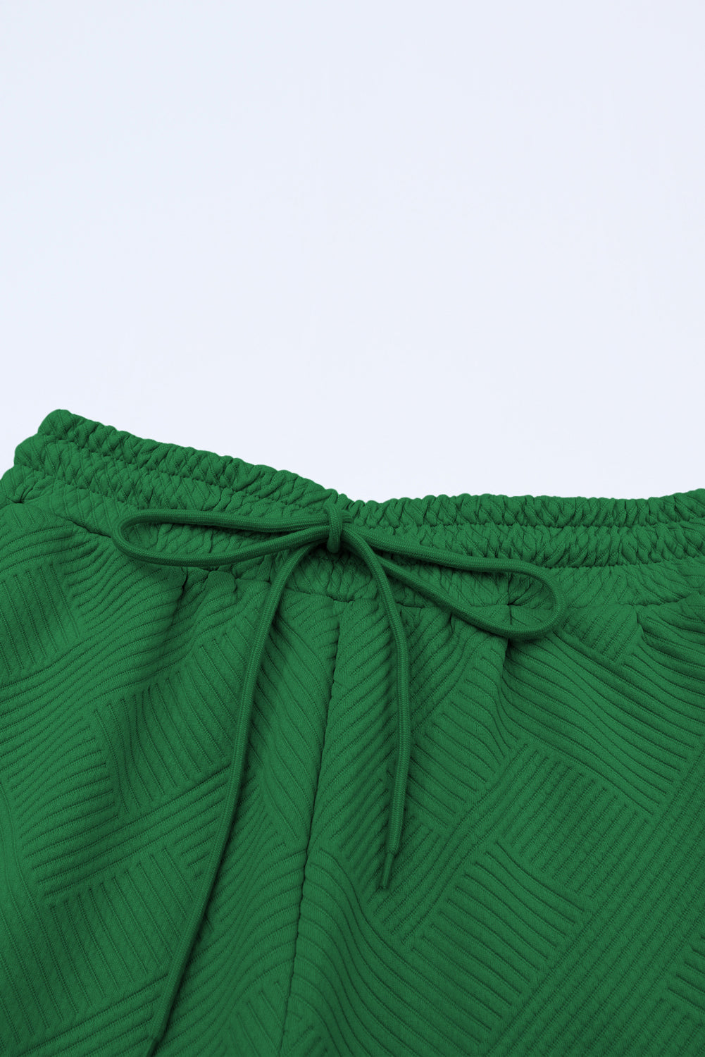 Black 2pcs Solid Textured Drawstring Shorts Set