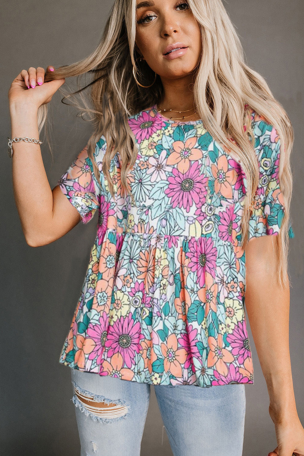 Sky Blue Pocket Short Sleeve Drawstring Lounge Set