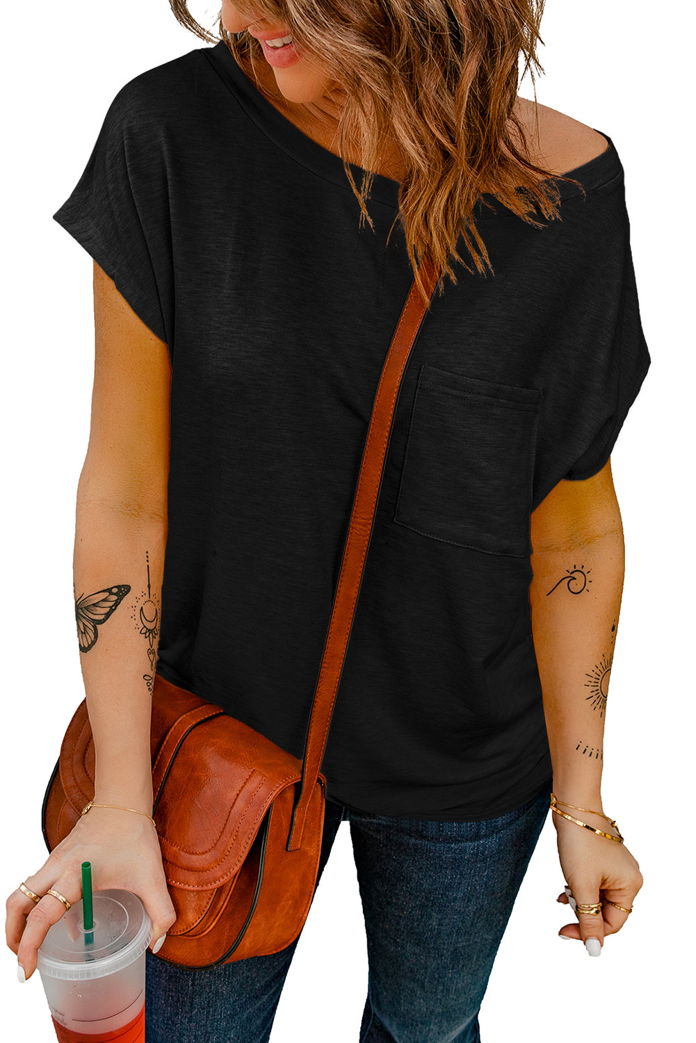 White Pocketed Tee with Side Slits