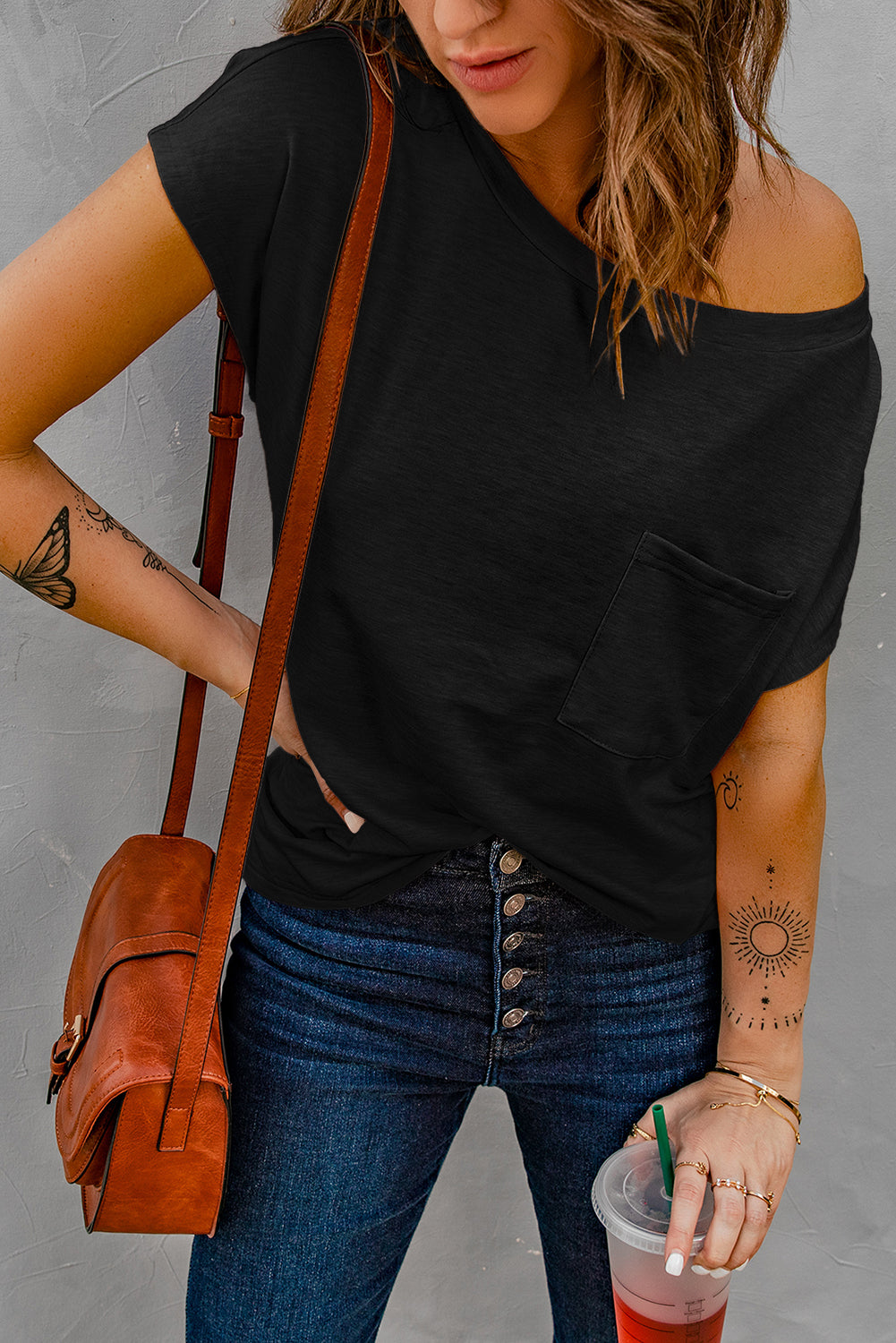 White Pocketed Tee with Side Slits