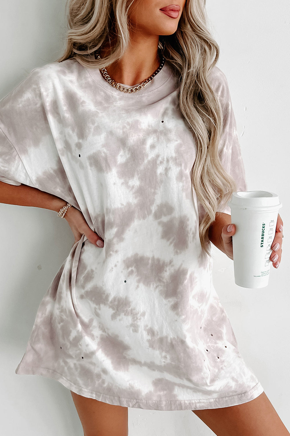 Sky Blue Spaghetti Strap Tie Dye Slit Maxi Dress
