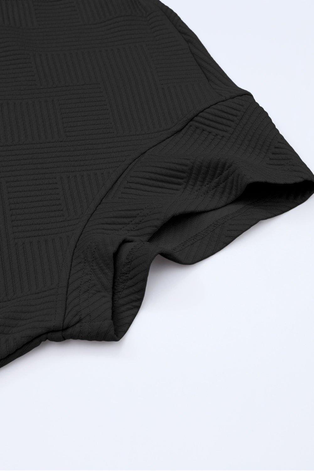 Black 2pcs Solid Textured Drawstring Shorts Set