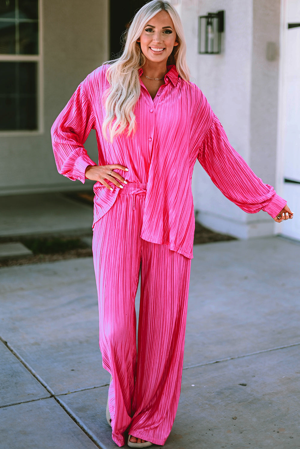 Black 3/4 Sleeves Pleated Shirt and High Waist Shorts Lounge Set