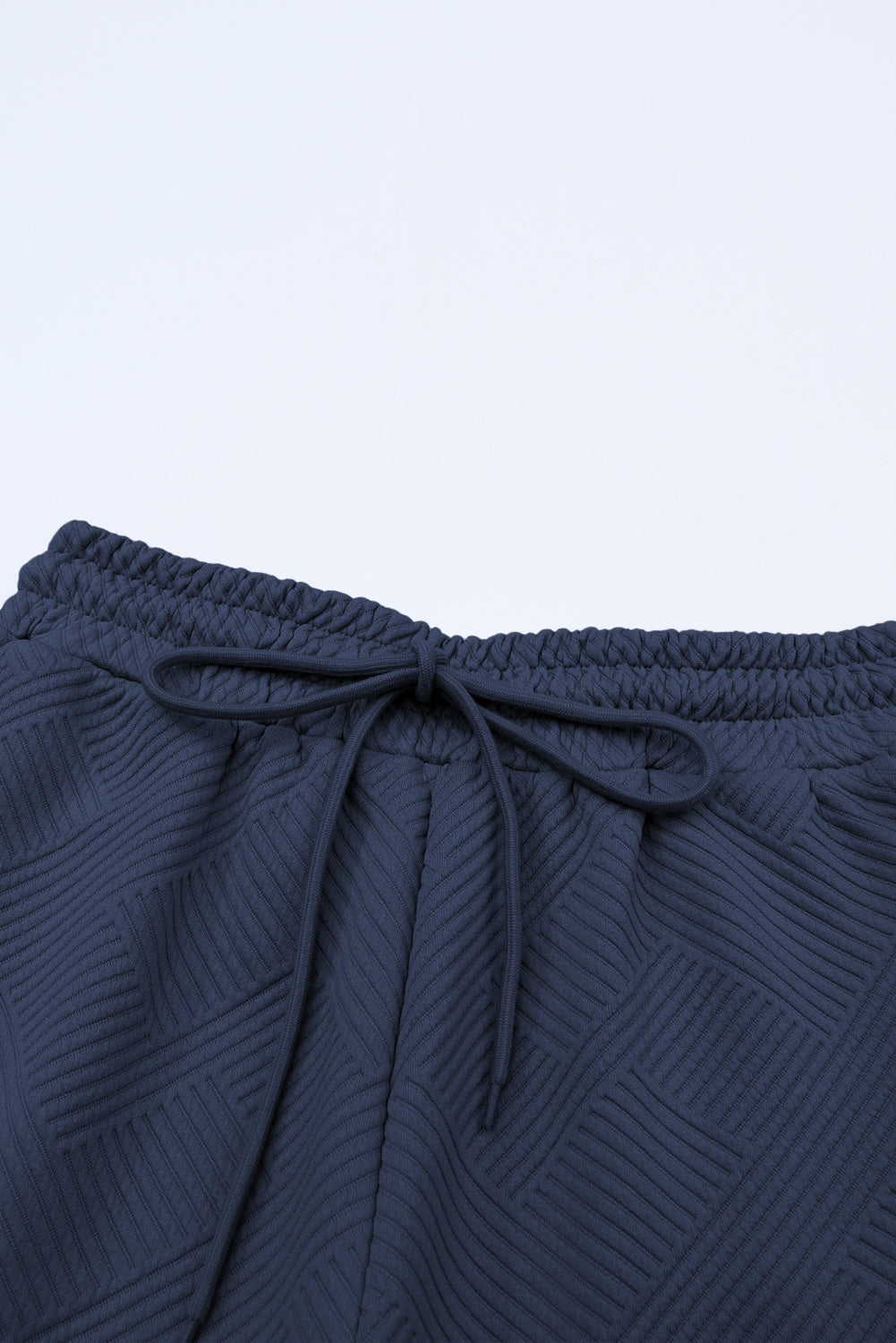 Black 2pcs Solid Textured Drawstring Shorts Set