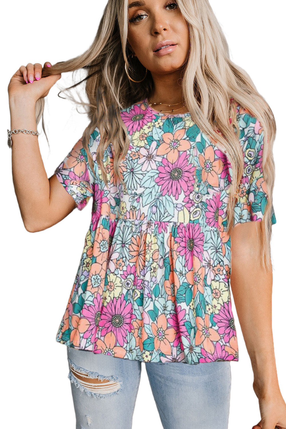 Sky Blue Pocket Short Sleeve Drawstring Lounge Set