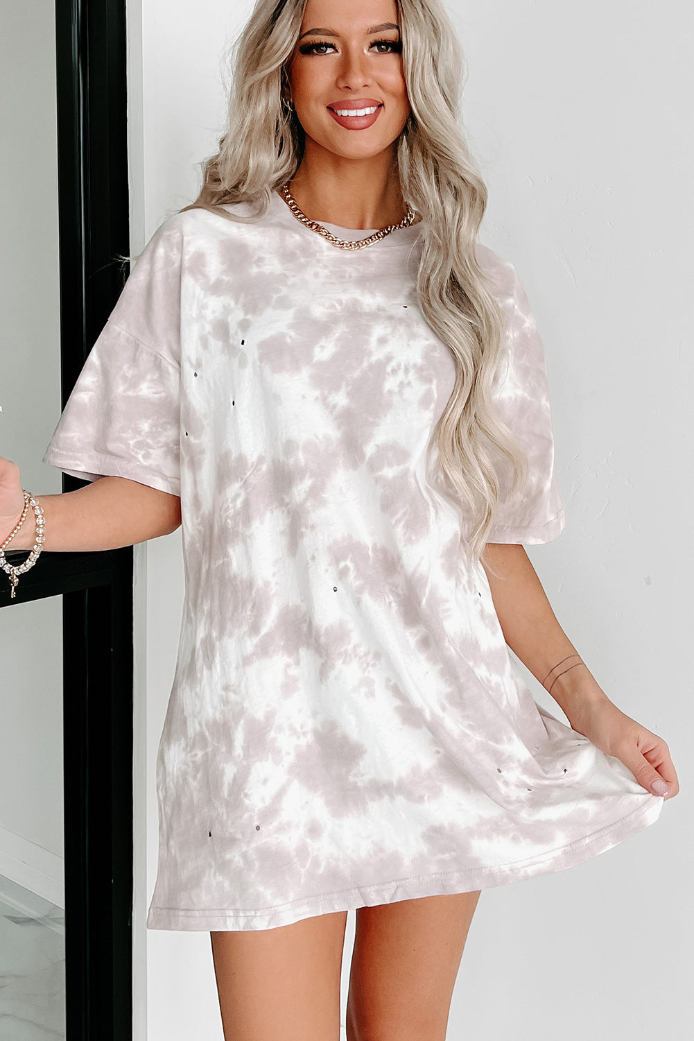 Sky Blue Spaghetti Strap Tie Dye Slit Maxi Dress