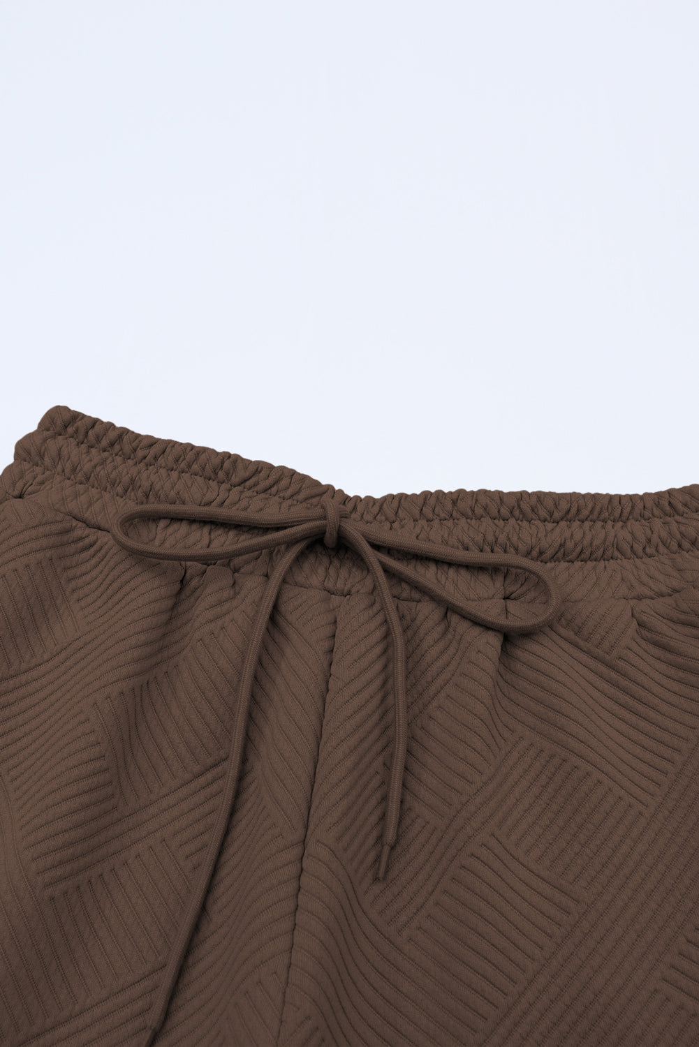 Black 2pcs Solid Textured Drawstring Shorts Set
