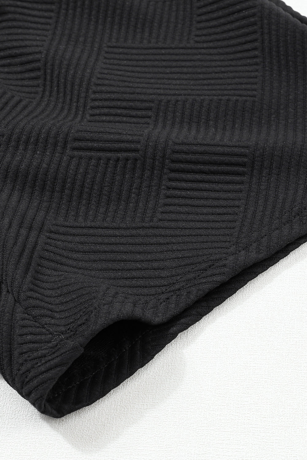 Black 2pcs Solid Textured Drawstring Shorts Set