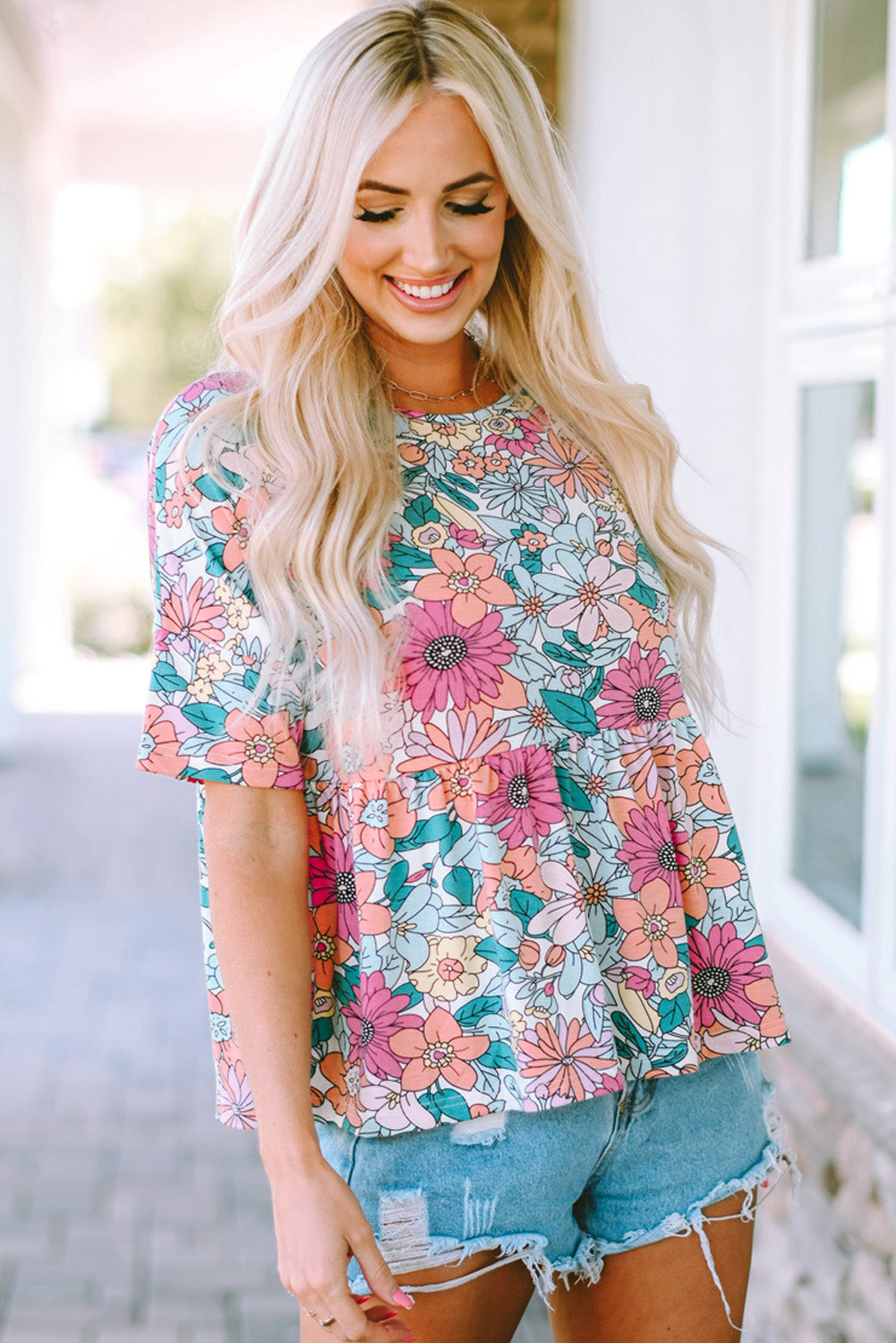 Sky Blue Pocket Short Sleeve Drawstring Lounge Set