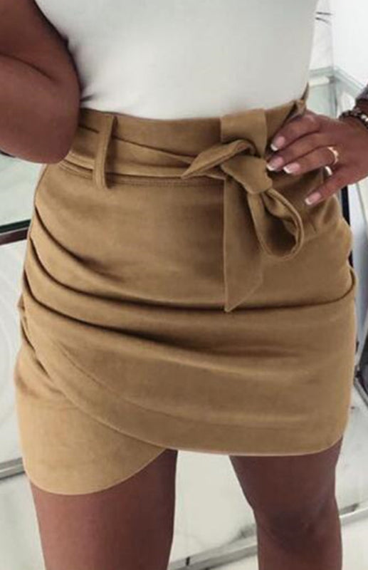 Ladies Casual Fashion Lace Up Cross Hem Skirt