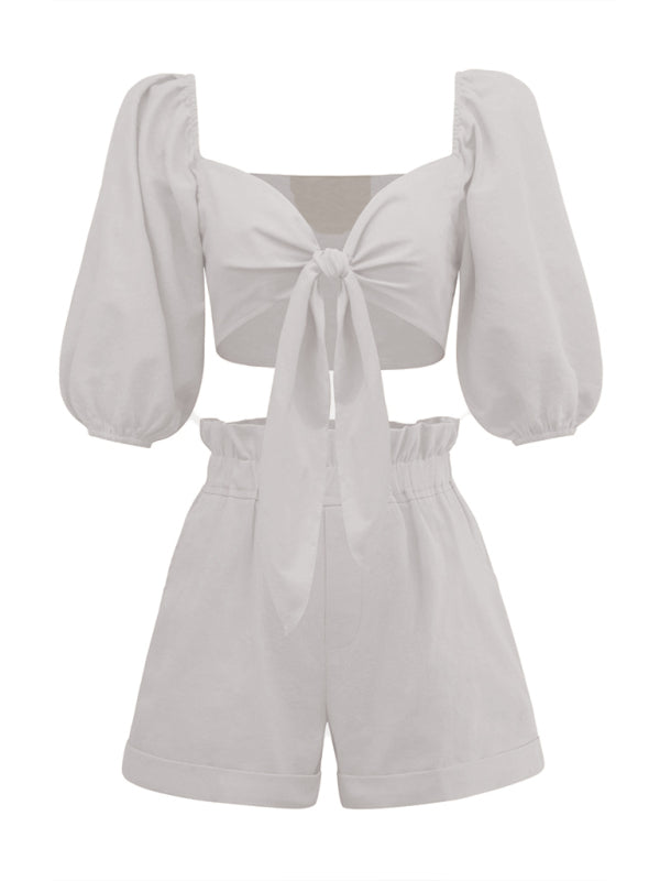 Black Tie Top & Pocket Shorts Set