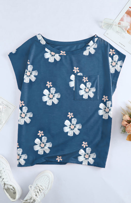 Grey Crew Neck Printed Short Sleeve Pocket T-Shirt