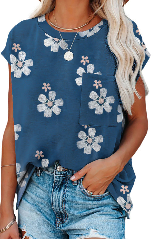 Grey Crew Neck Printed Short Sleeve Pocket T-Shirt