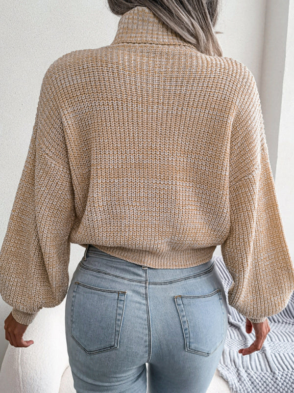 Women's Lantern long sleeve high neck knitted sweater