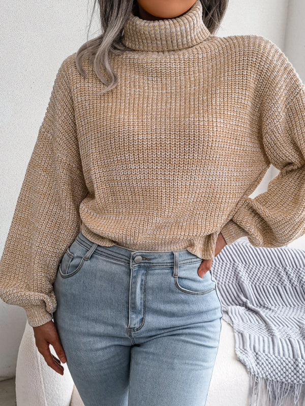 Women's Lantern long sleeve high neck knitted sweater