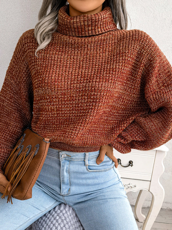 Women's Lantern long sleeve high neck knitted sweater