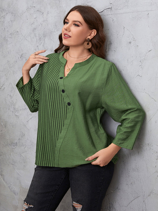 Round Neck Black Striped Long Sleeve Top