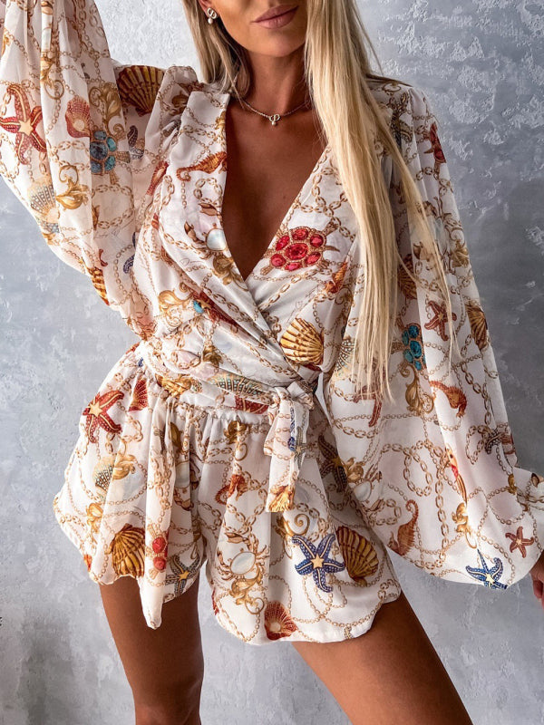 V-neck tropical rainforest jumpsuit