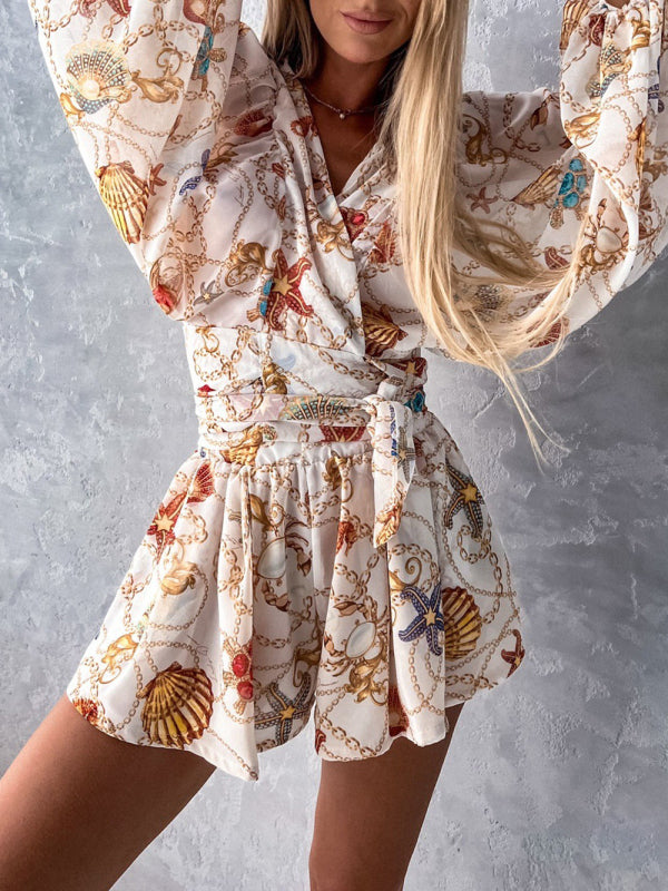 V-neck tropical rainforest jumpsuit