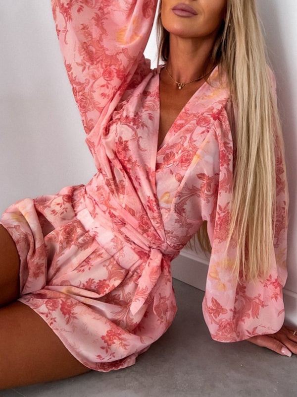 V-neck tropical rainforest jumpsuit