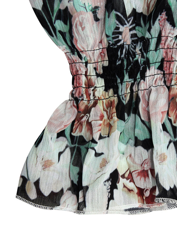 Lantern lotus leaf long-sleeved printed jumpsuit