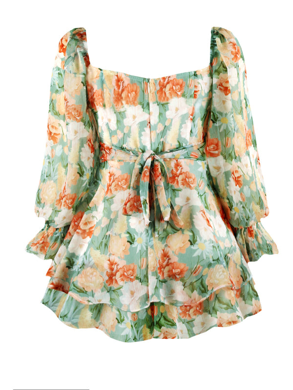 Lantern lotus leaf long-sleeved printed jumpsuit