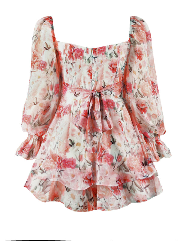 Lantern lotus leaf long-sleeved printed jumpsuit