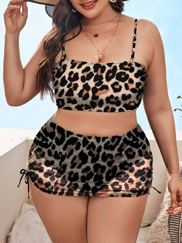 Leopard Print Bottoms & Spaghetti Strap Top Swimsuit Set