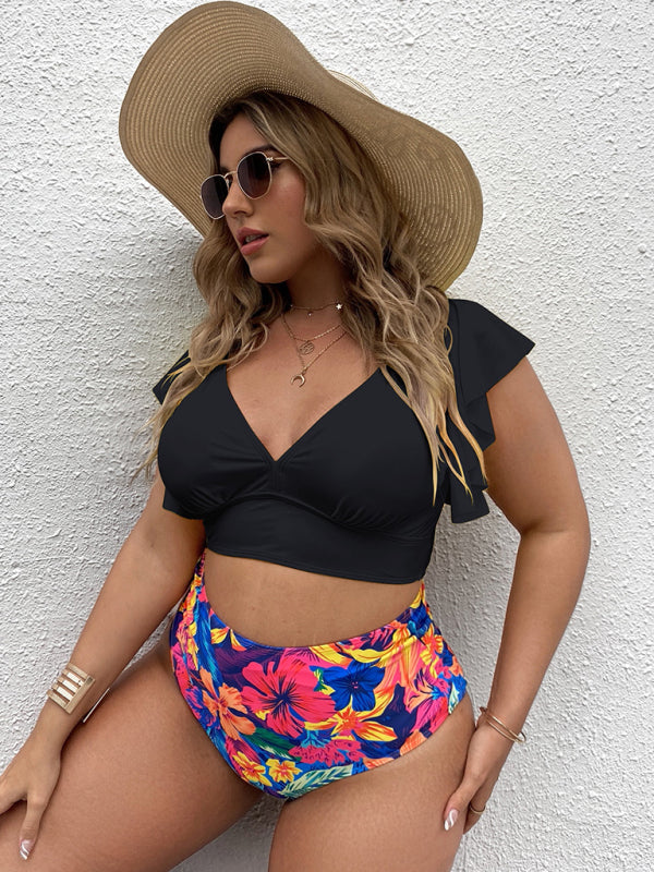Black Frill Top & Black High Waist Bottom Bikini Set