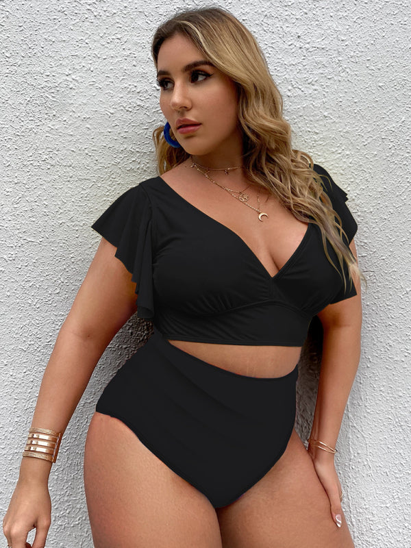 Black Frill Top & Black High Waist Bottom Bikini Set