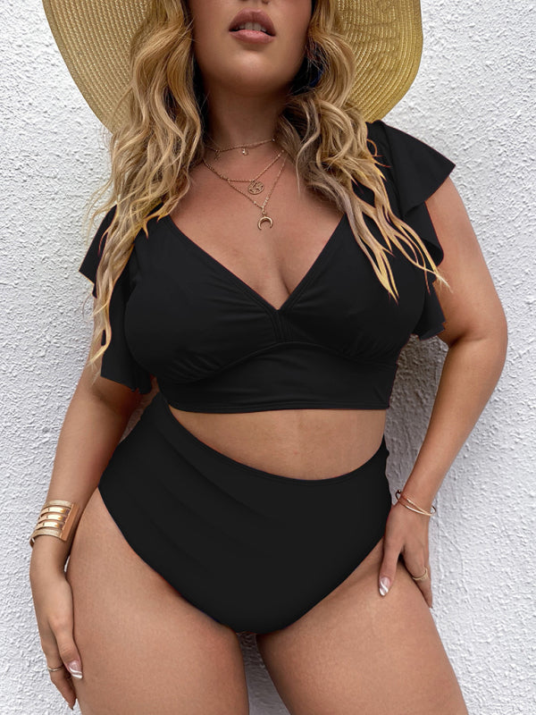 Black Frill Top & Black High Waist Bottom Bikini Set