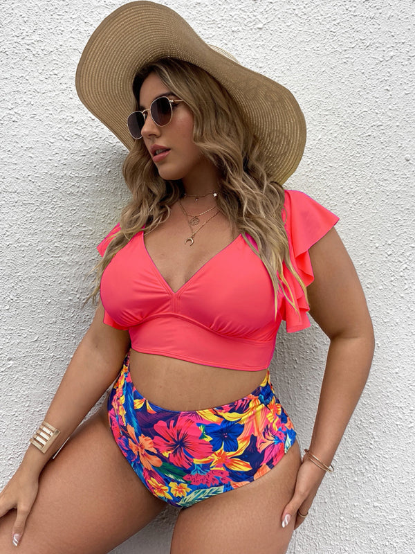 Black Frill Top & Black High Waist Bottom Bikini Set
