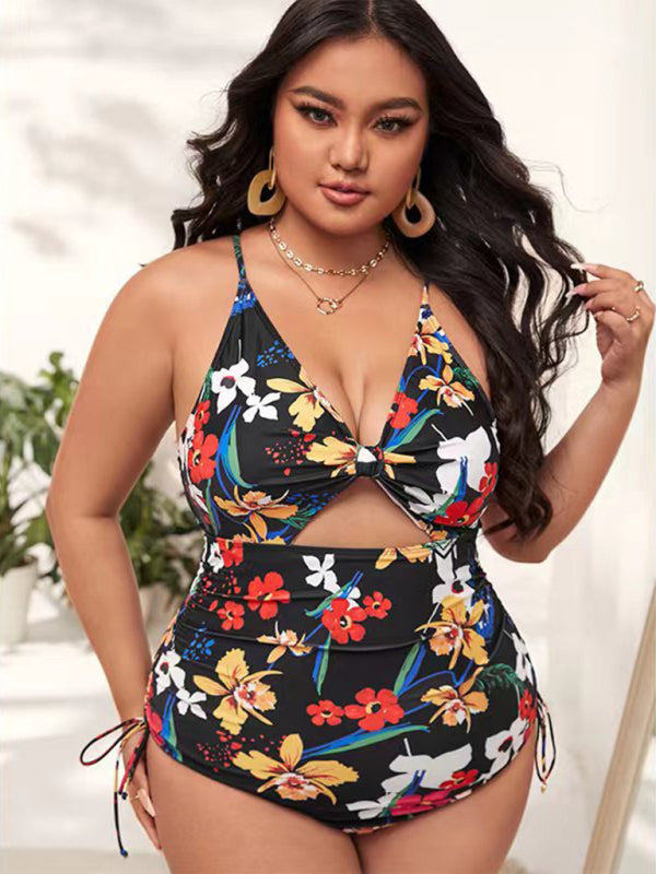 Pink Floral Push-up Hollow One-Piece Swimsuit