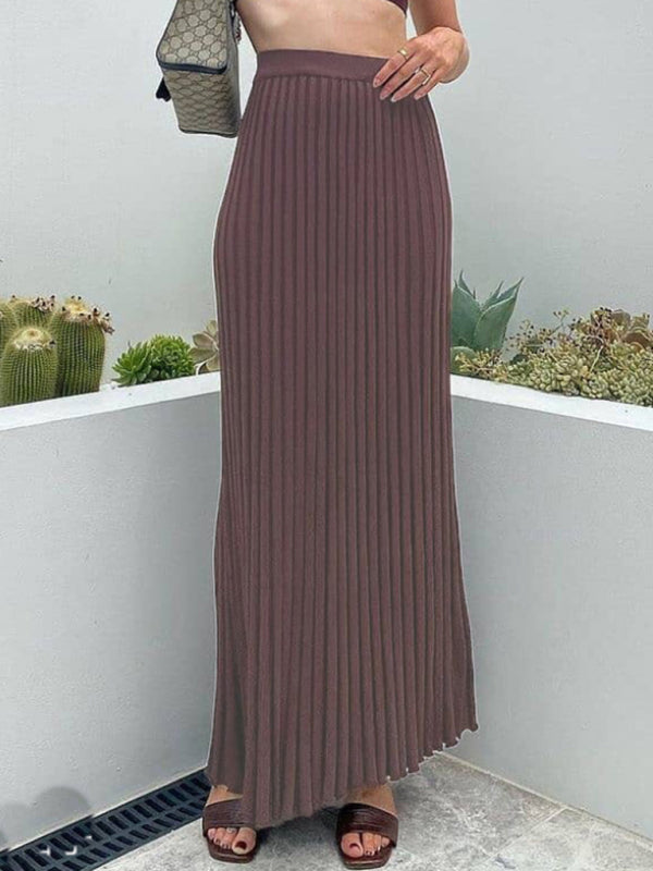 Knitted Cami Top & Pleated Skirt Set - Black