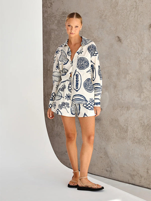 Yellow Fruit Print Shorts & Blouse Set