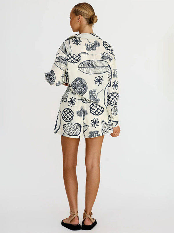 Yellow Fruit Print Shorts & Blouse Set