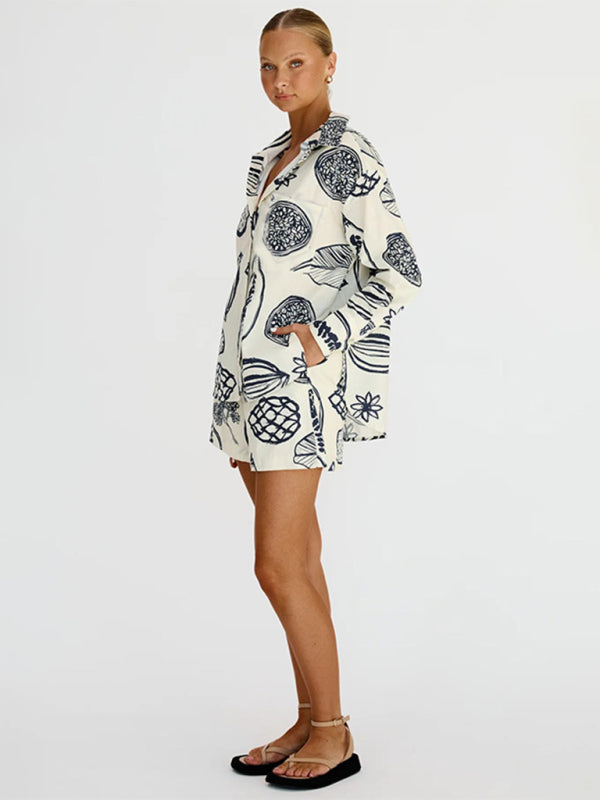 Yellow Fruit Print Shorts & Blouse Set